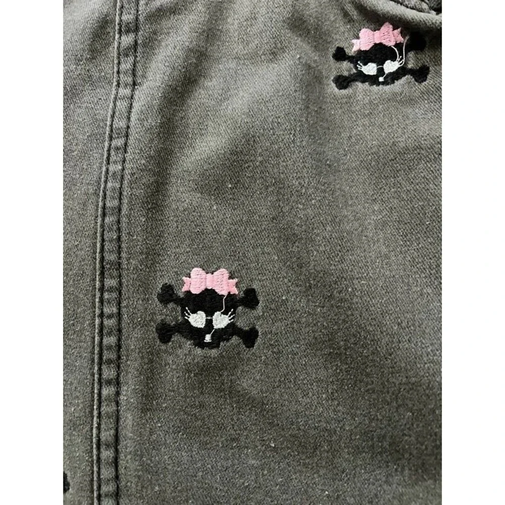 Girls’ Gray Overall Dress with Skulls & Pink Bow Size 6 NWT